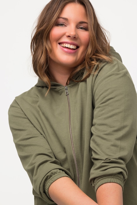 Sweatjacke, kurz, Saumtunnelzug, Kapuze, Gummibündchen