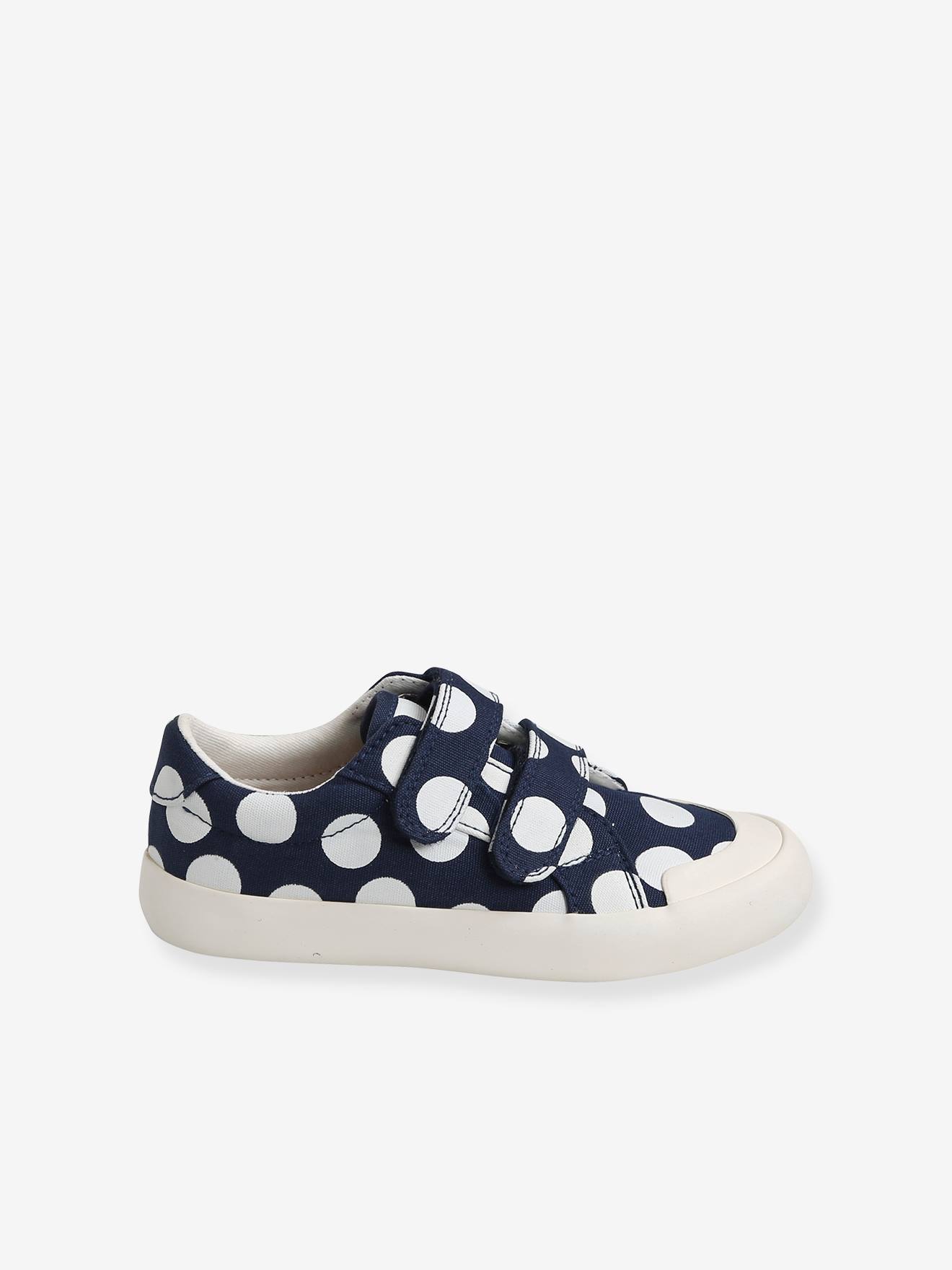 Tênis de lona com fecho de velcro, para meninas, estampa azul escura