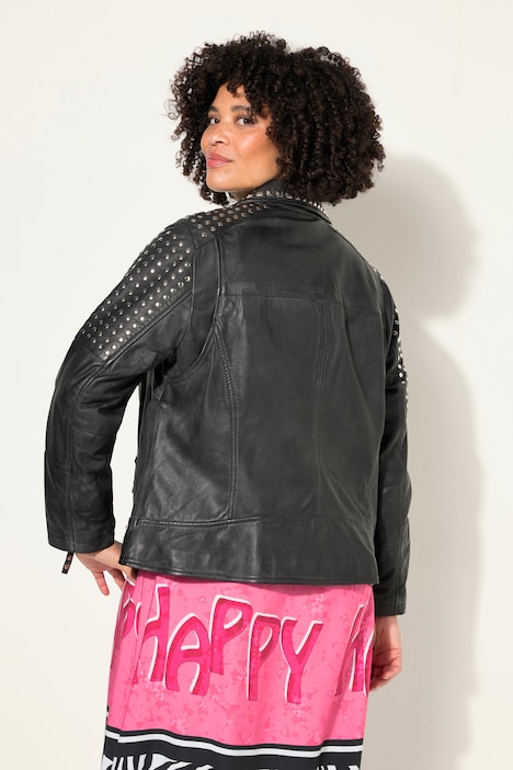 Leder-Bikerjacke, Ziernieten, Langarm