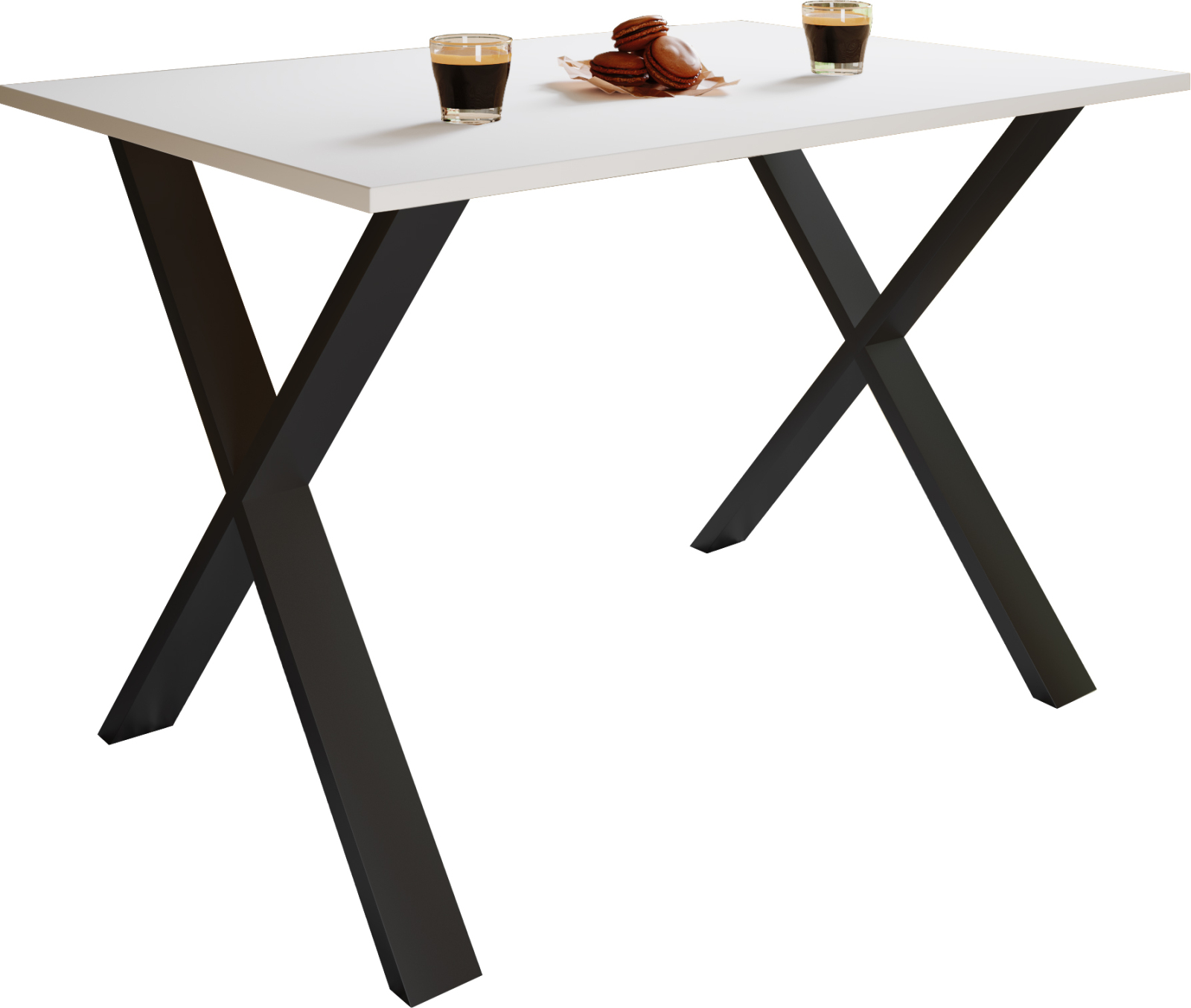 Esstisch XONA - weiß - schwarzes X-Fußgestell - 110x80 cm
