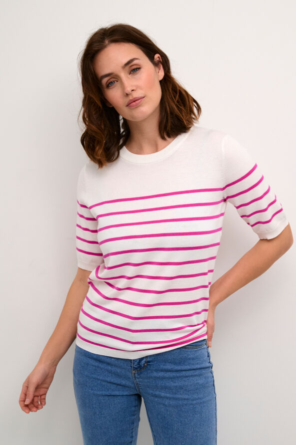 Kaffe KAlizza Narrow Striped Pullover Chalk/rose violet