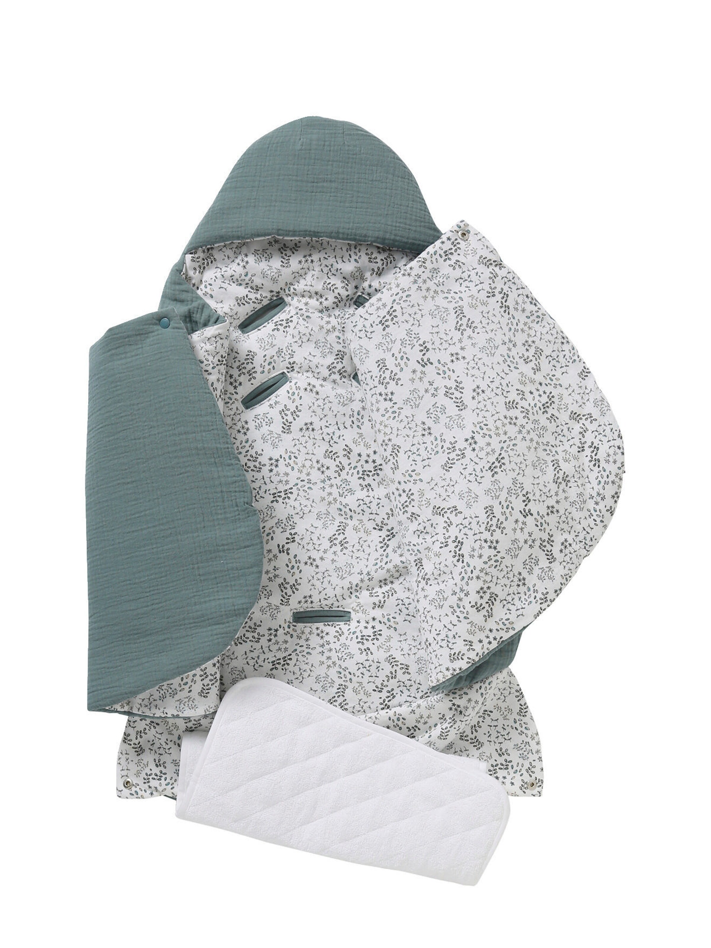 Vertbaudet 2-in-1 Baby Ausfahrsack/Wickelunterlage, Musselin aqua