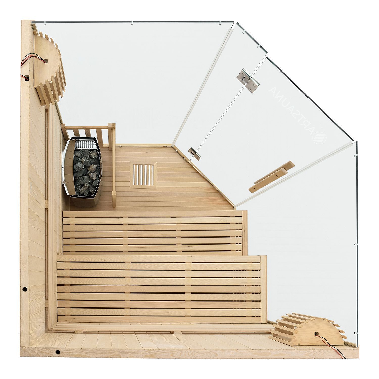 Artsauna Saunakabine Espoo150 Premium mit Harvia Ofen – 3 Personen – Hemlock Holz & Glasfront