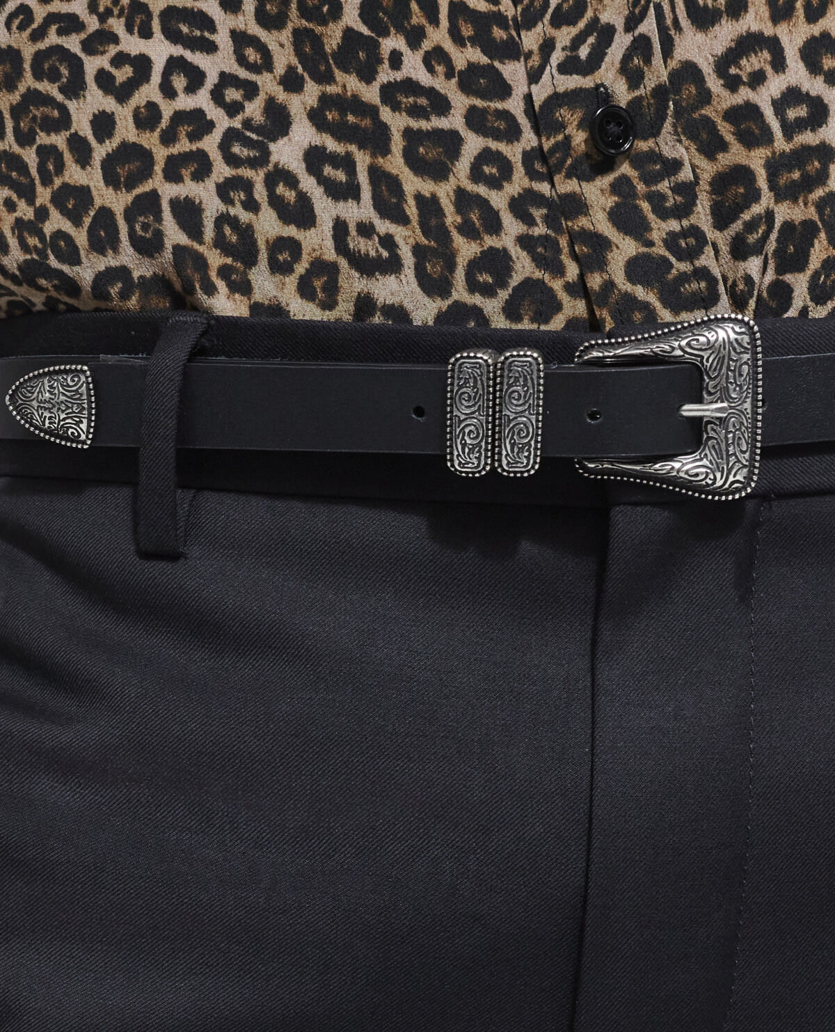 Ceinture fine en cuir noir