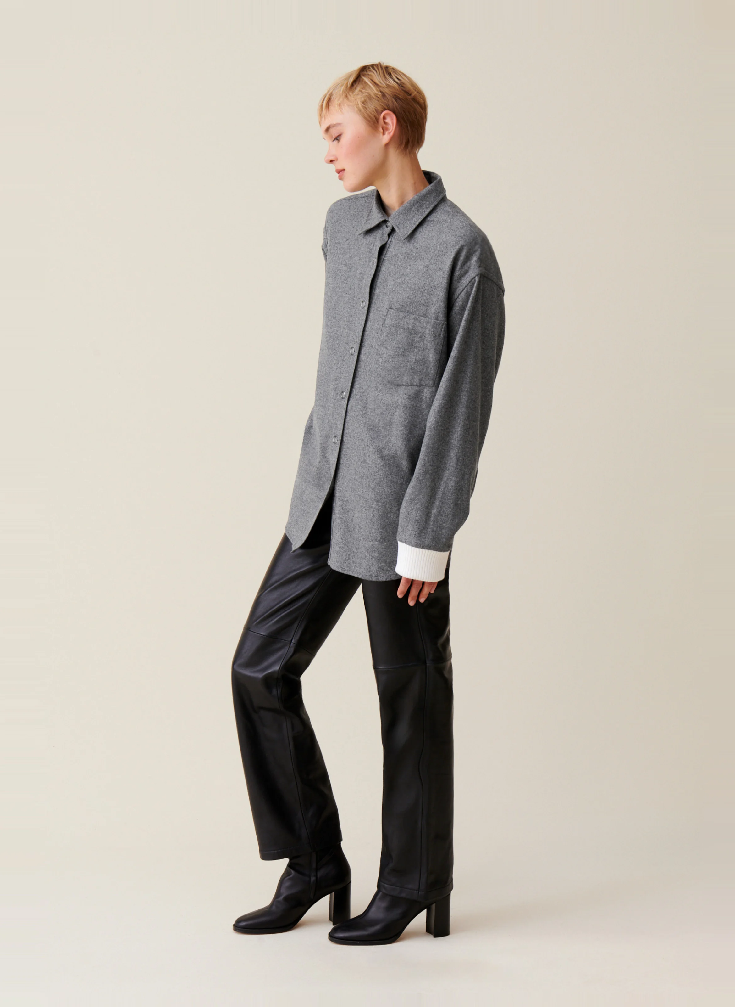 Surchemise oversize en laine mélangée | Gris