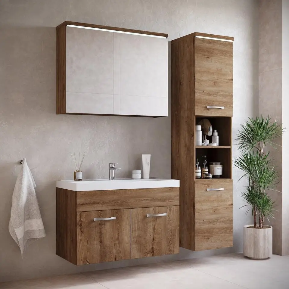 Badplaats Badkamermeubel Set Paso 80 x 40 cm - Bruin Eiken - Badmeubel met