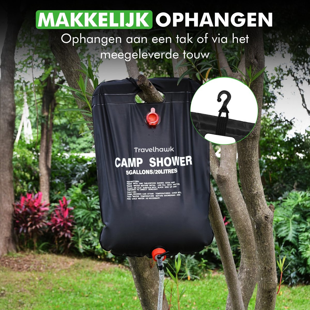 Travelhawk 20 liter campingdouche - Black