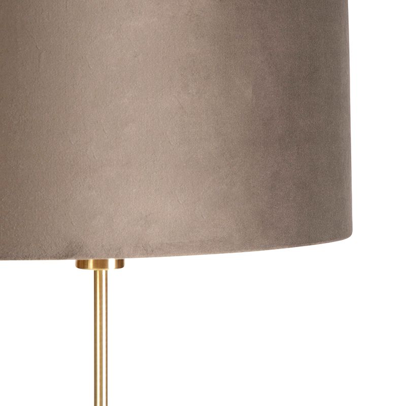 Vloerlamp goud/messing met velours kap taupe 40/40 cm - Parte