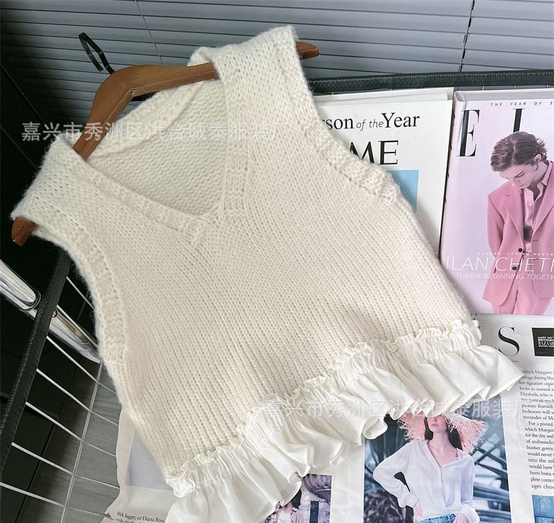 staybabes - V-hals effen vest met ruches