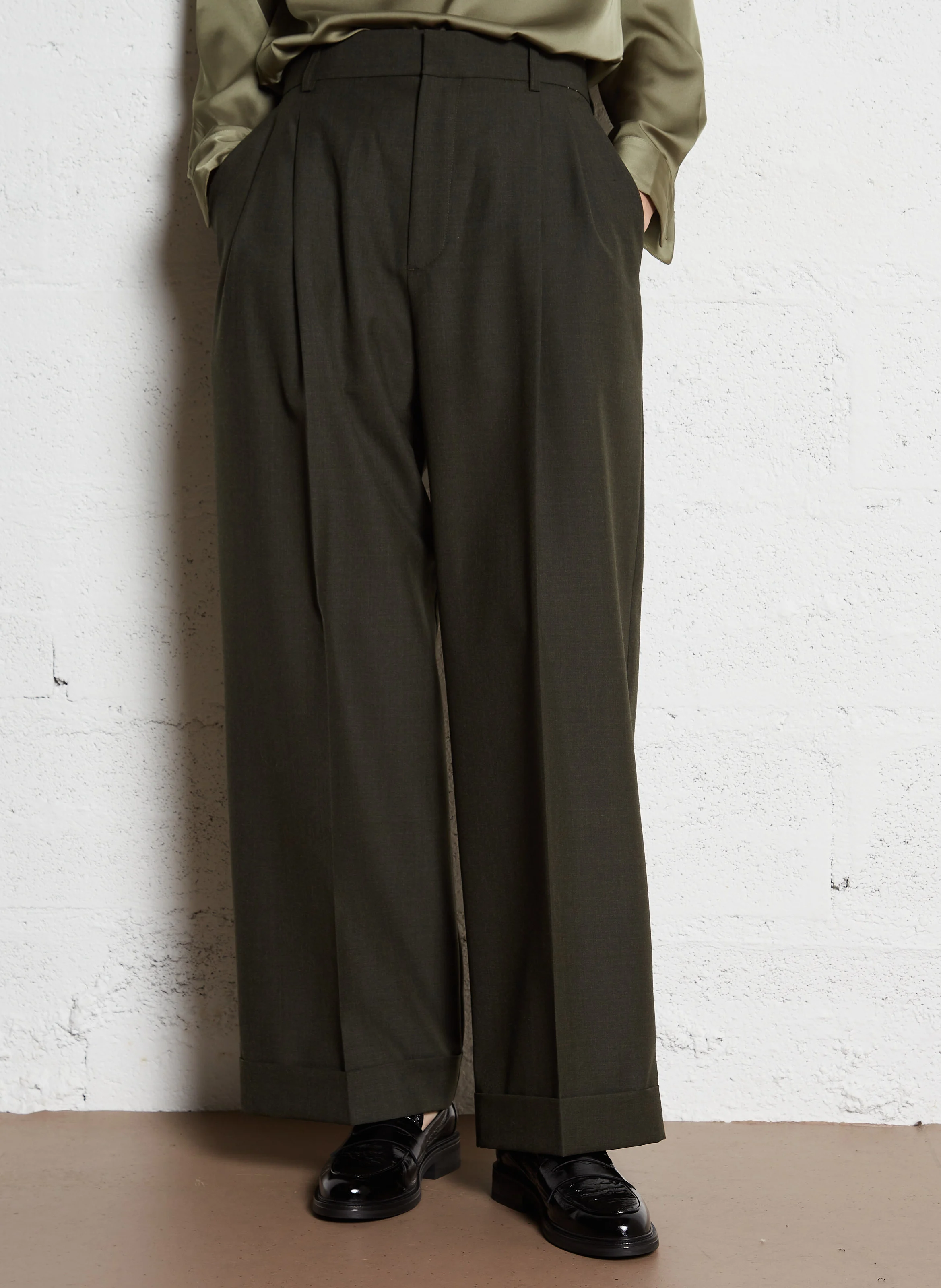 WATSON - Pantalon à pinces en laine chinée | Kaki