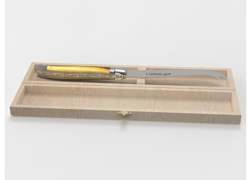 Couteau à fromage Laguiole avec un manche en bois de pistachier et mitres en acier inoxydable