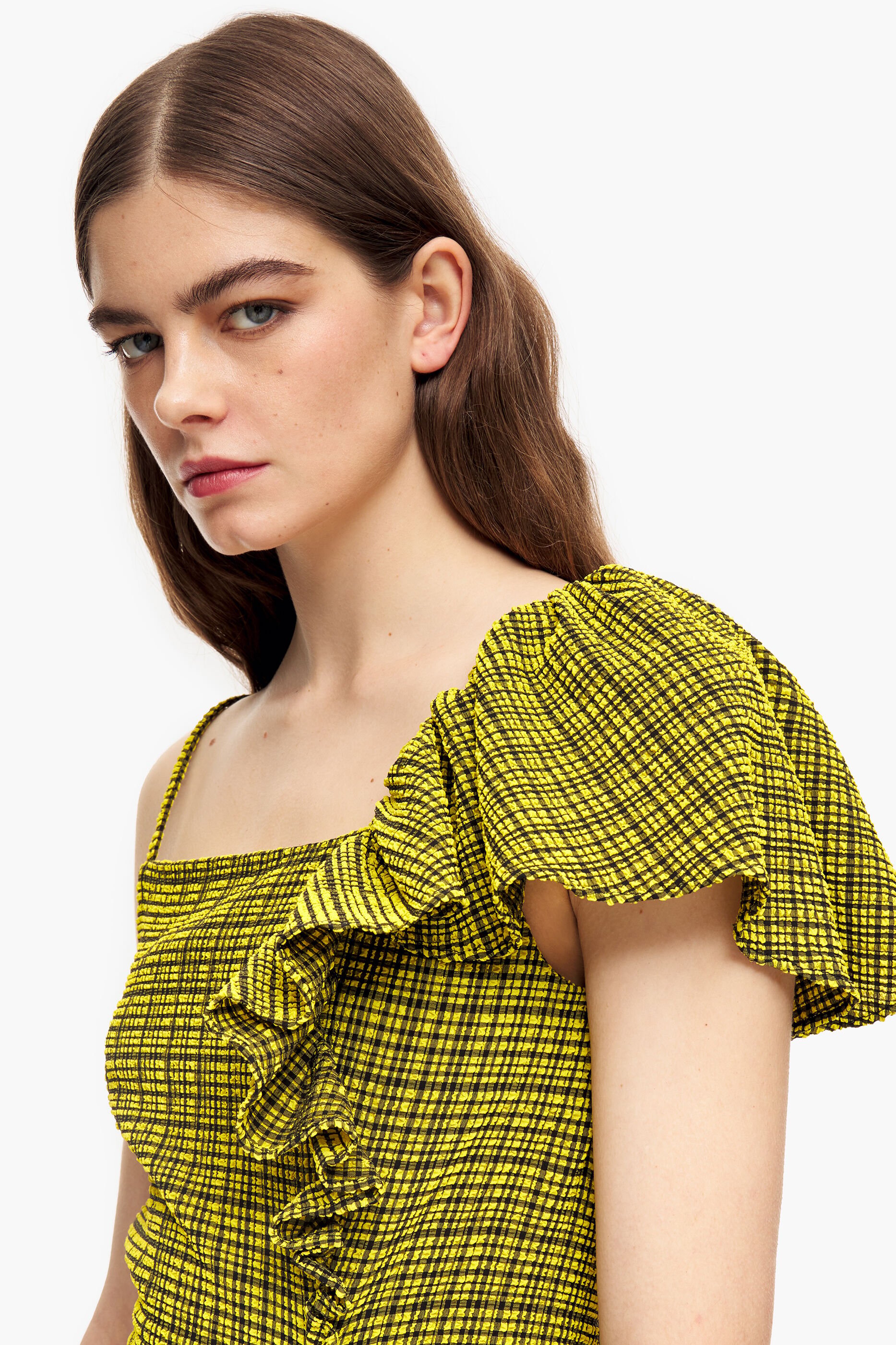 Vestido midi fluido xadrez amarelo