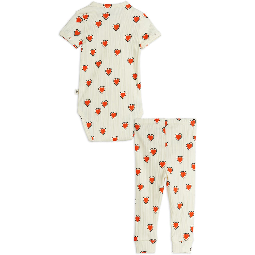 Køb Mini Rodini Offwhite Outlined Hearts AOP Baby Sæt