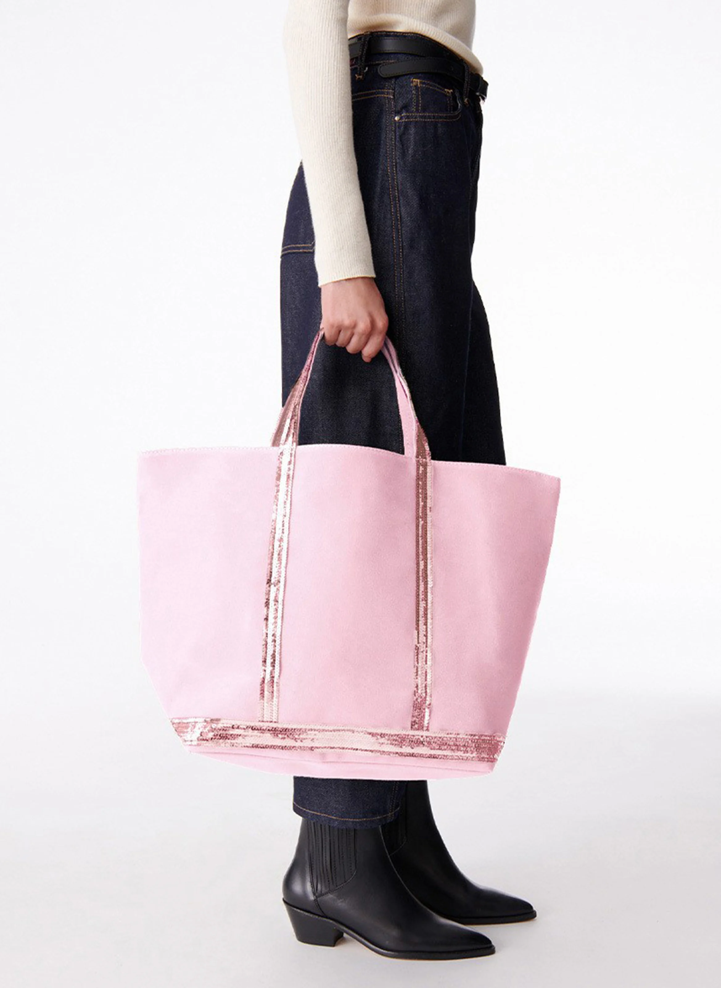 Cabas toile et sequins XL | Rose