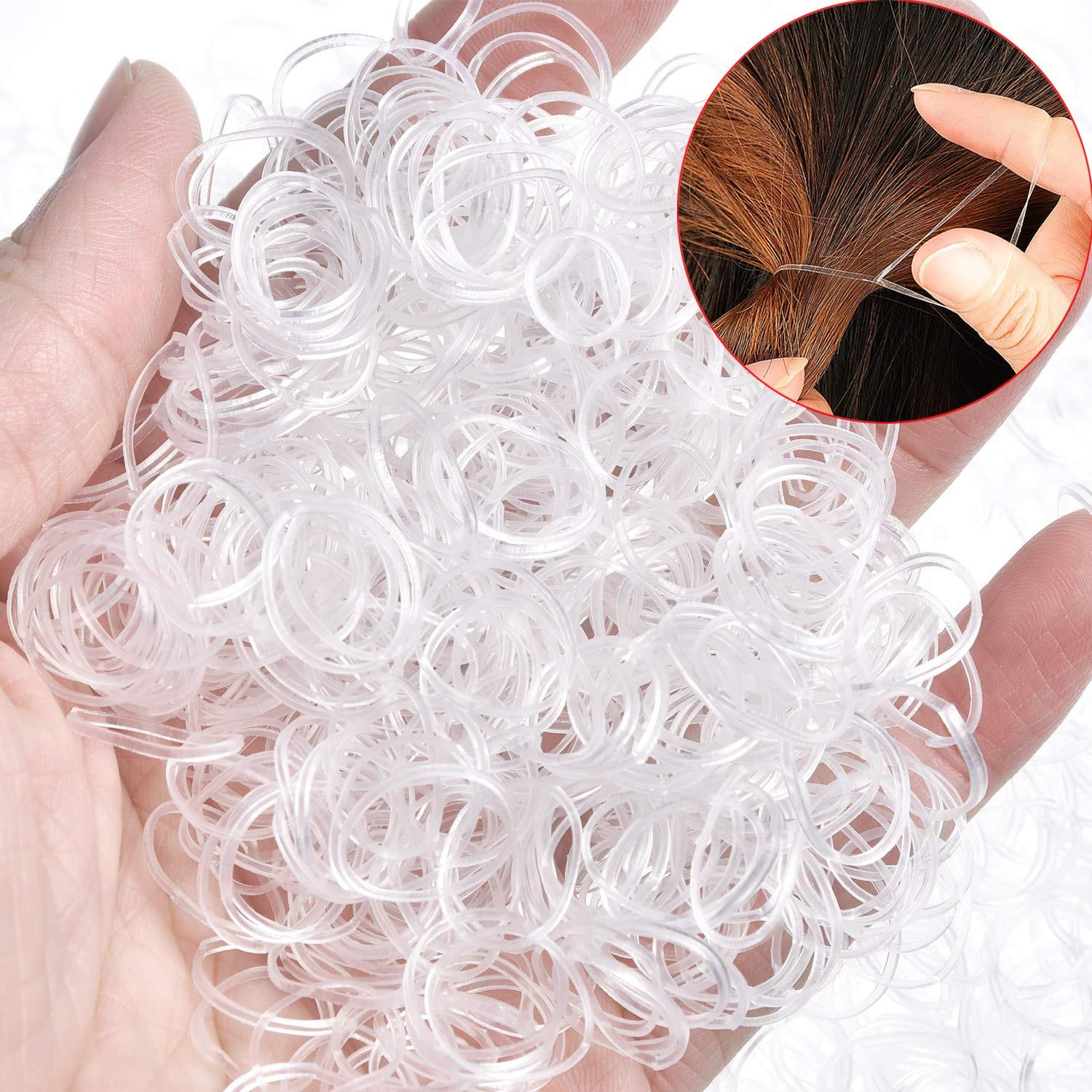 (1000er Set) Ø15mm Elastische Haargummis Mini Gummibänder für Zöpfe / Frisuren - Transparent