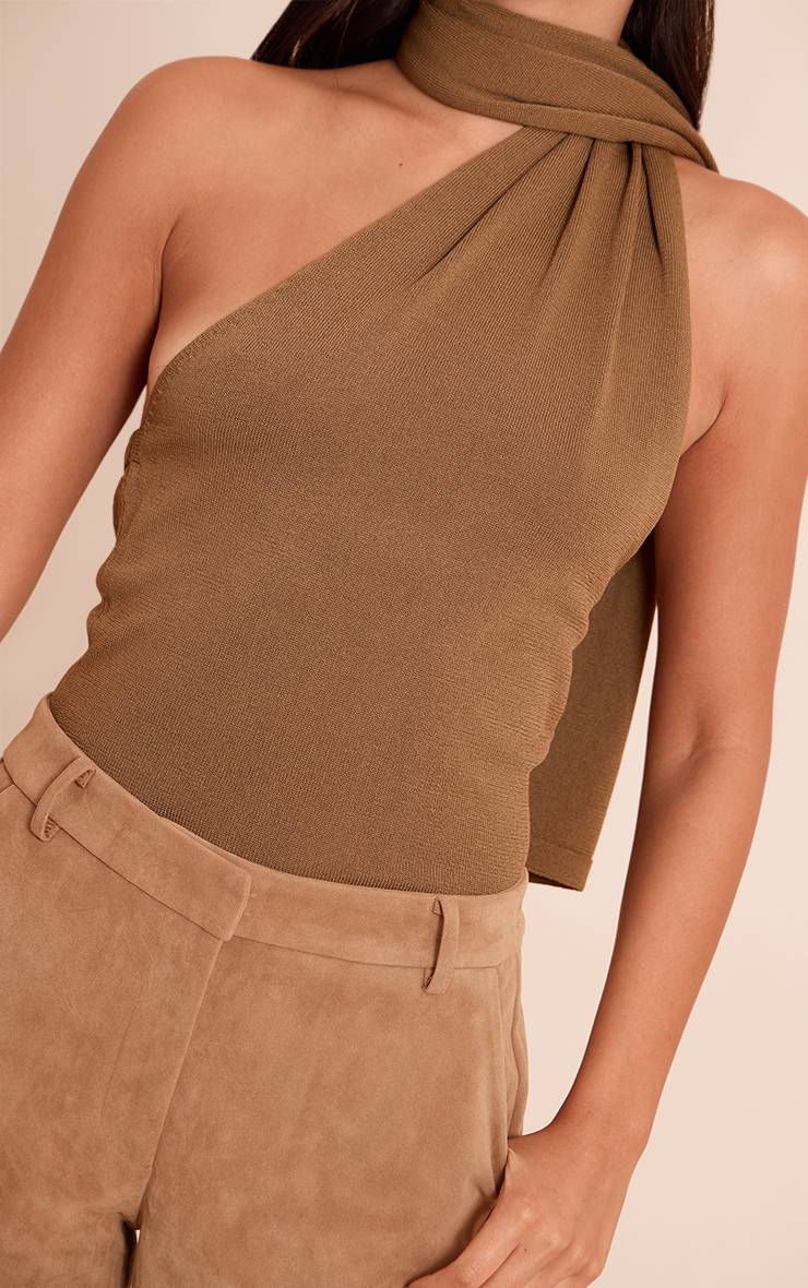 Kaki Haut En Maille Sans Manches Avec Détail Col Foulard