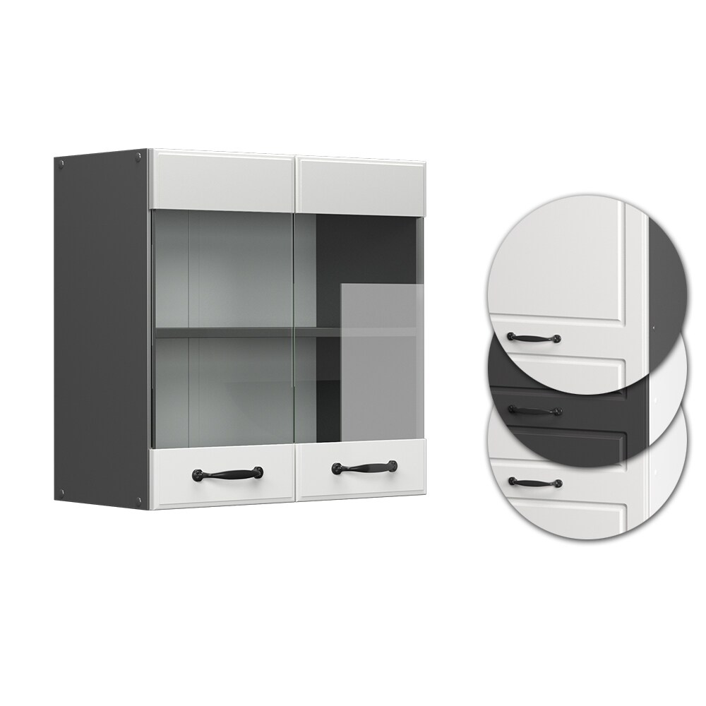 Vicco Hängeglasschrank Küchenschrank Küchenzeile R-Line Landhaus 60 cm Anthrazit Weiß Tür Fächer