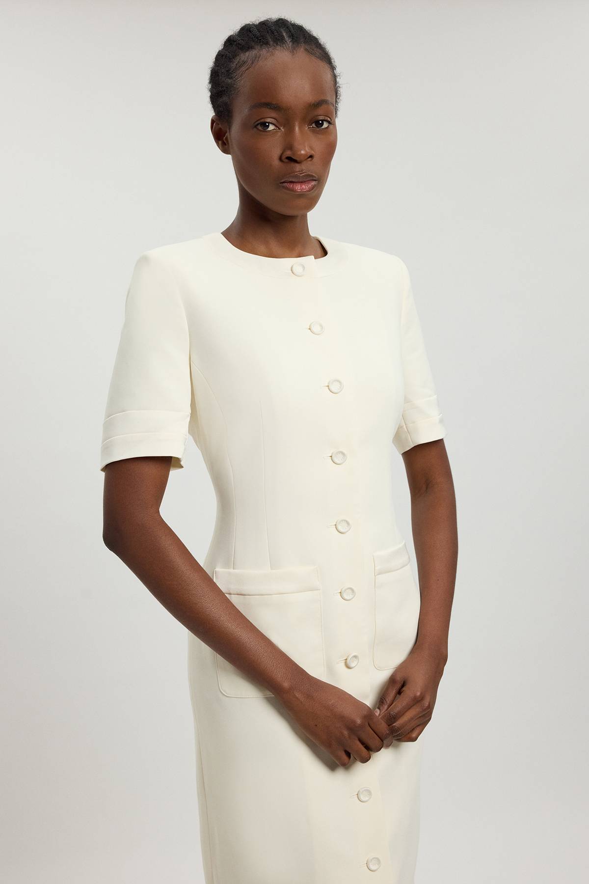 KarenMillen Robe Midi Ajustée En Satin Smoking À Manches Courtes