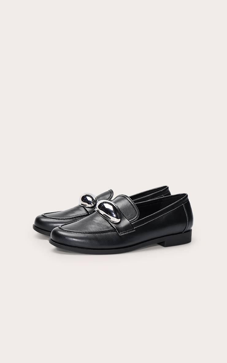 Noir Mocassins À Bout Carré En Synthétiquecuir Avec Bordure Dorée