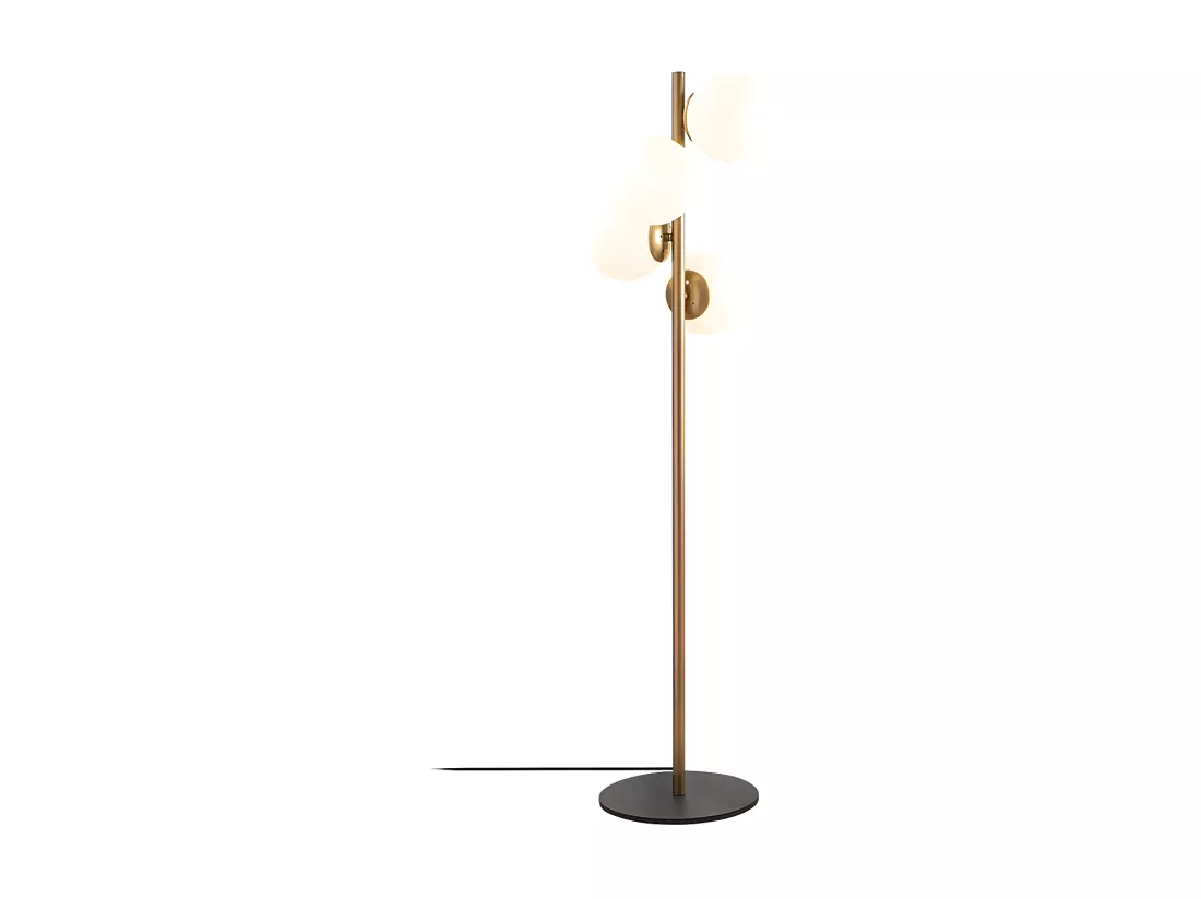 Lampadaire en métal et verre 4 globes - H. 130 cm - Doré et blanc - FAZE