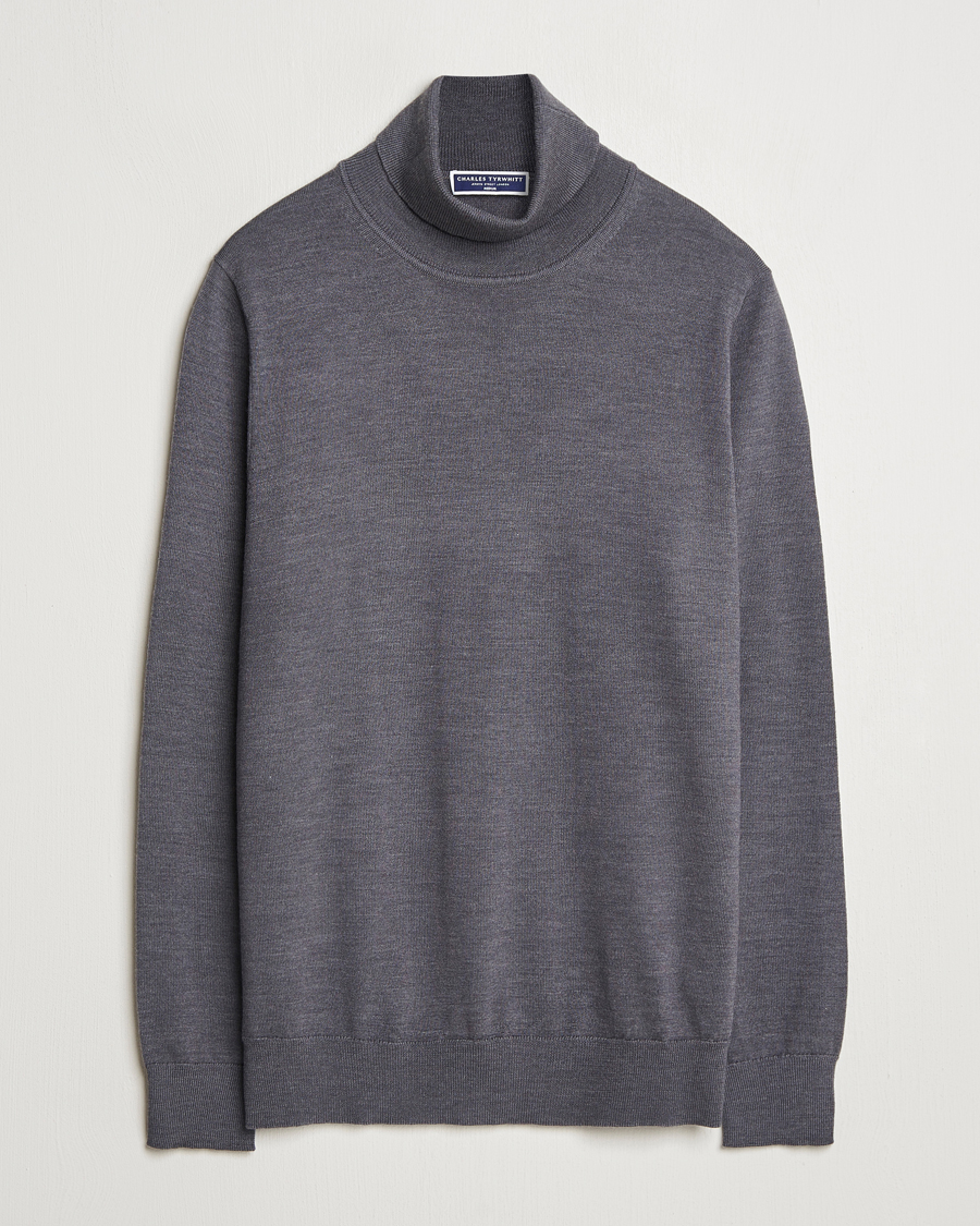 Charles Tyrwhitt Pure Merino Roll Neck Jumper Grey
