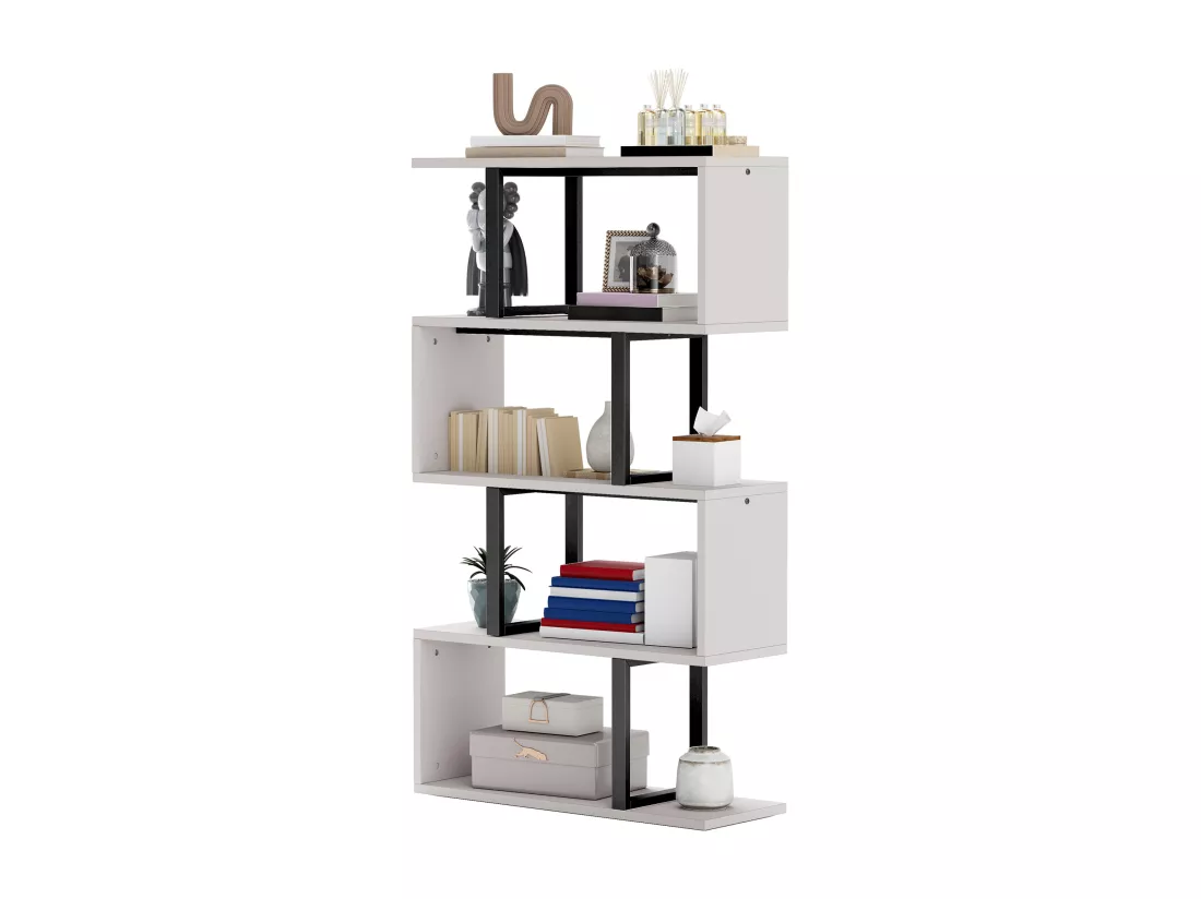 YITAHOME Bibliothèque à 5 Niveaux, Étagère de Rangement Multifonctionnelle Moderne, Bibliothèque en Forme de S, Blanc