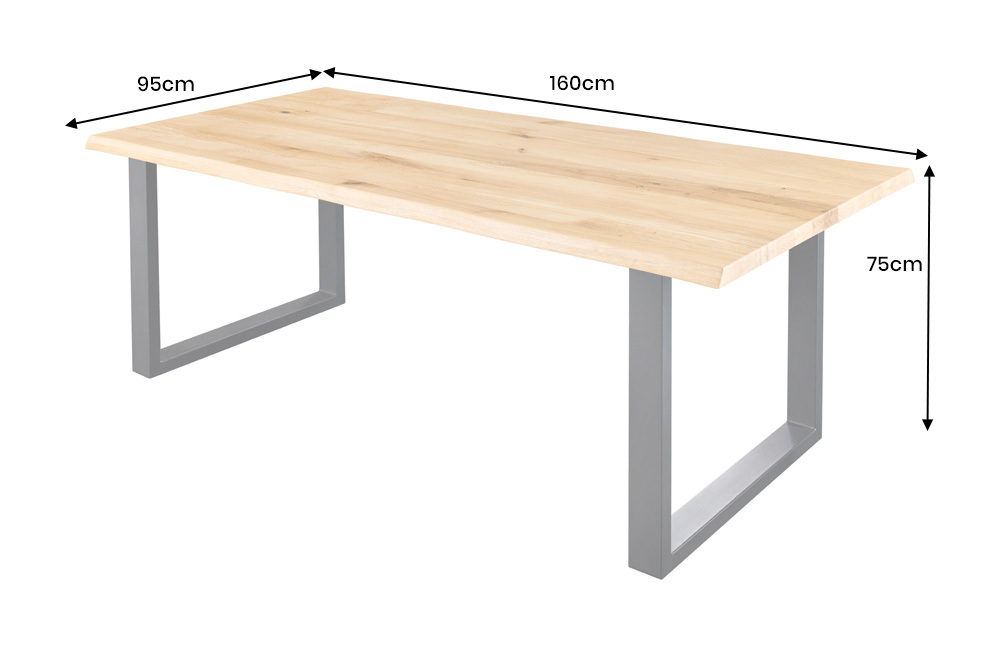Massiver Esstisch WILD OAK 160cm natur schwarz Wildeiche Baumkante Metall U-Gestell