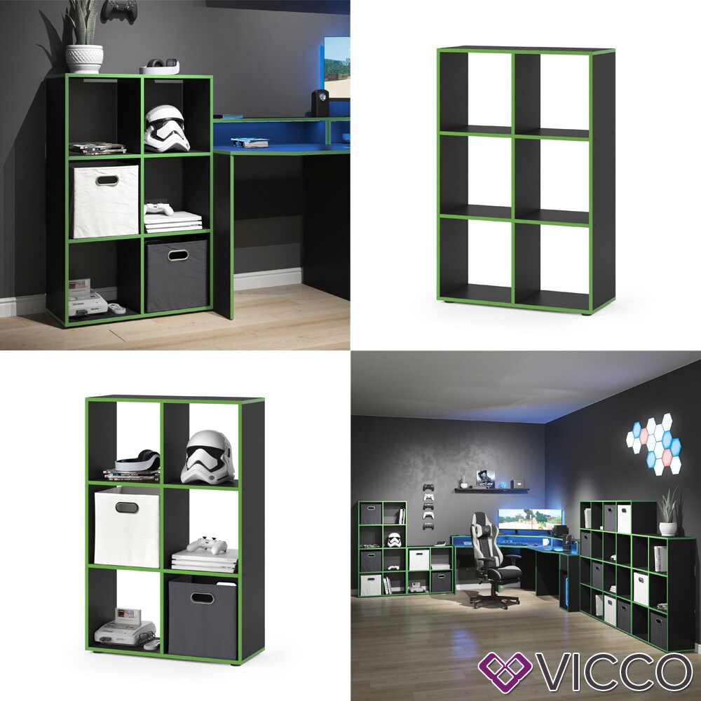Vicco Raumteiler Standregal Bücherregal 6 Fächer Regal Schwarz/Grün Hochregal