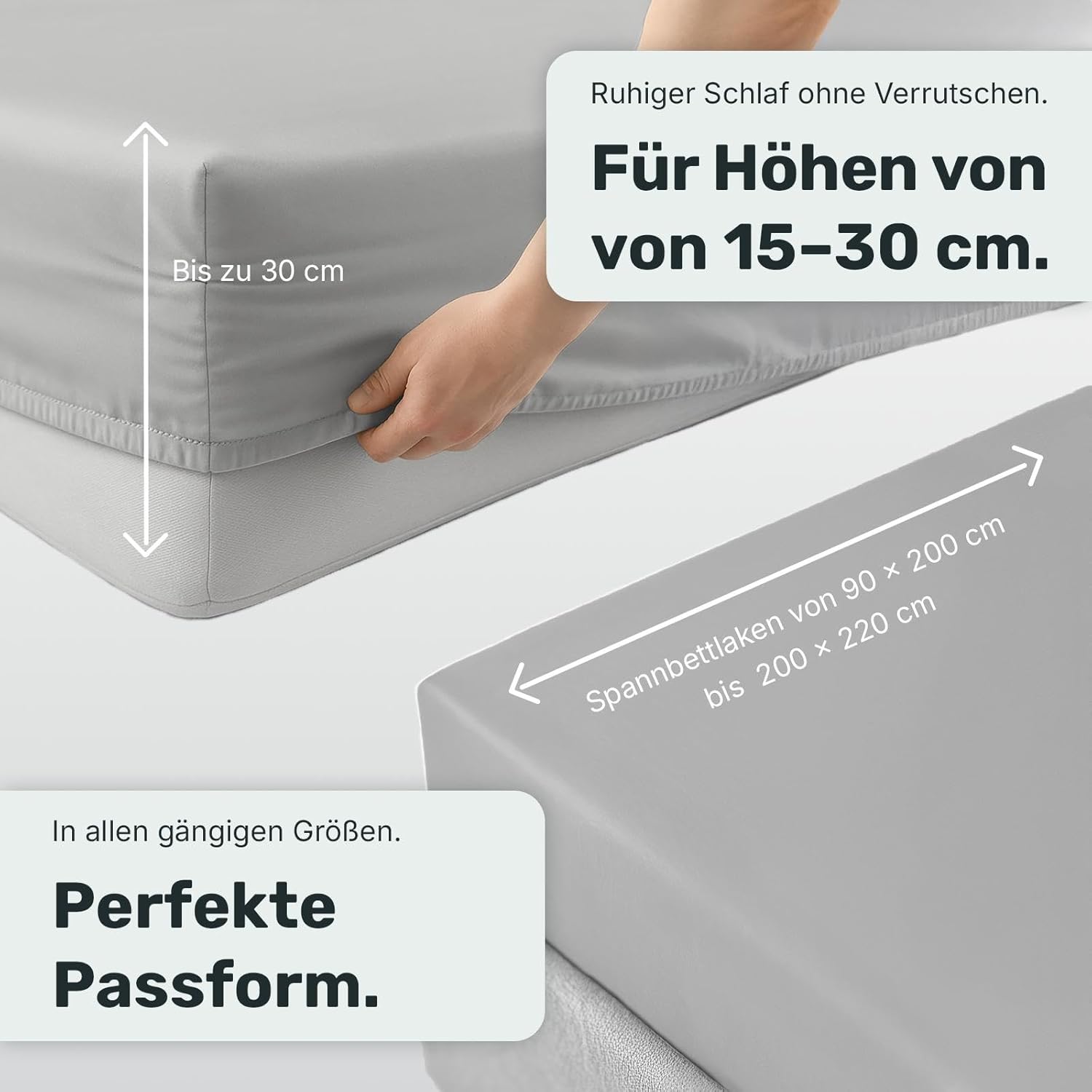 twenty:three Lyocell Spannbettlaken 160x200 Light Gray - 100% Tencel - Gewonnen aus Eukalyptus - Hochwertig - Nachhaltig - Atmungsaktiv - Luxus - Hypoallergen