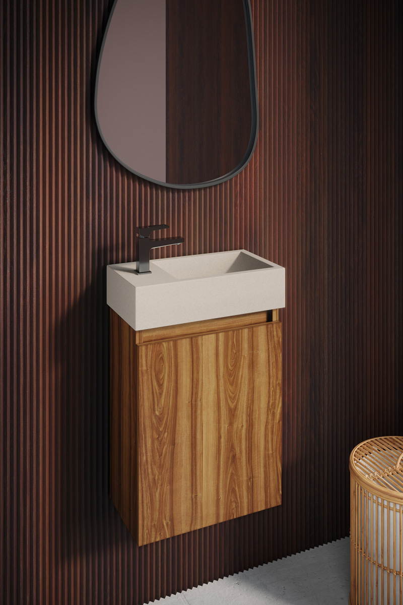 Fontana Crest toiletmeubel walnoot 40x22cm met beige fontein links