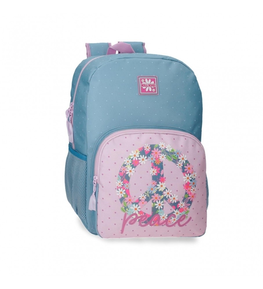 Mochila Roll Road Peace 42 cm azul, rosa