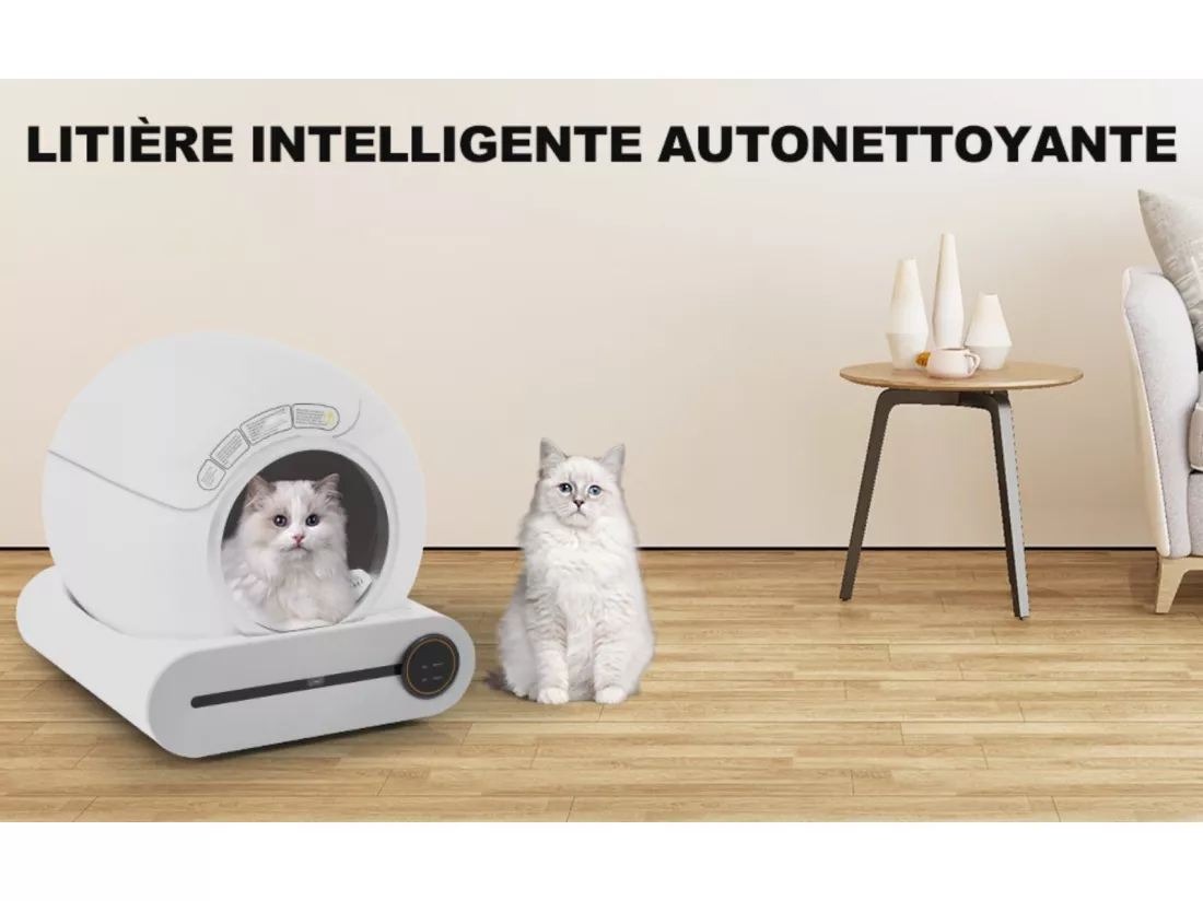 Maison de toilette pour chat, bac à litière, nettoient automatiquement, odeur éliminée, avec capteur infrarouge et APP, 48x52x50.5cm