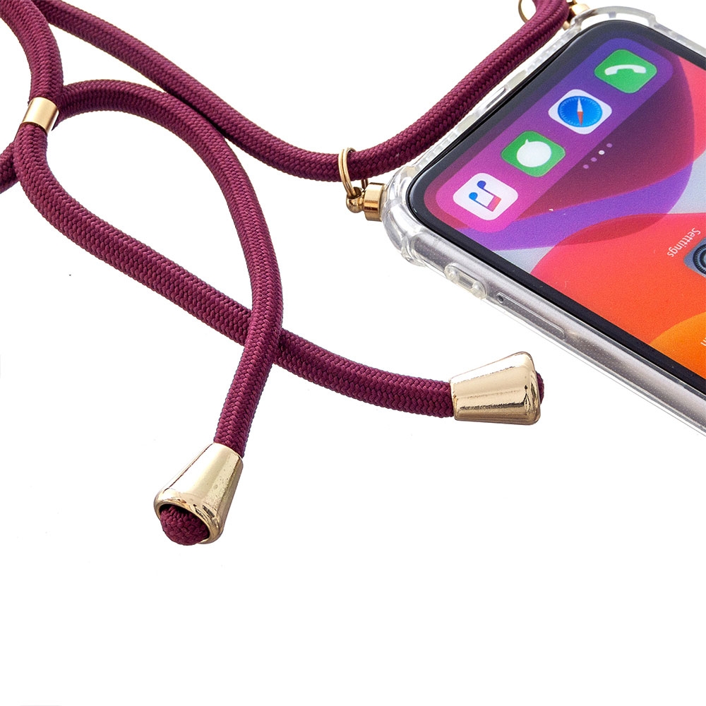 iPhone 11 Necklace Gummi Hülle Air Cushion Fallschutz   Handykette (150cm) - Dunkelrot / Gold