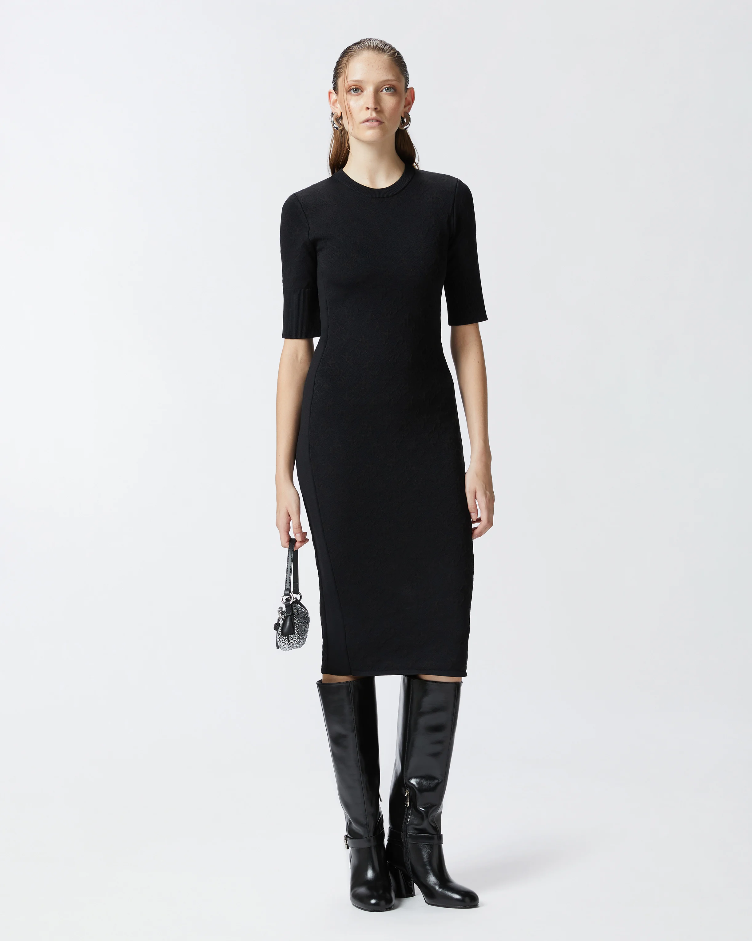 Robe midi ajustée | Noir