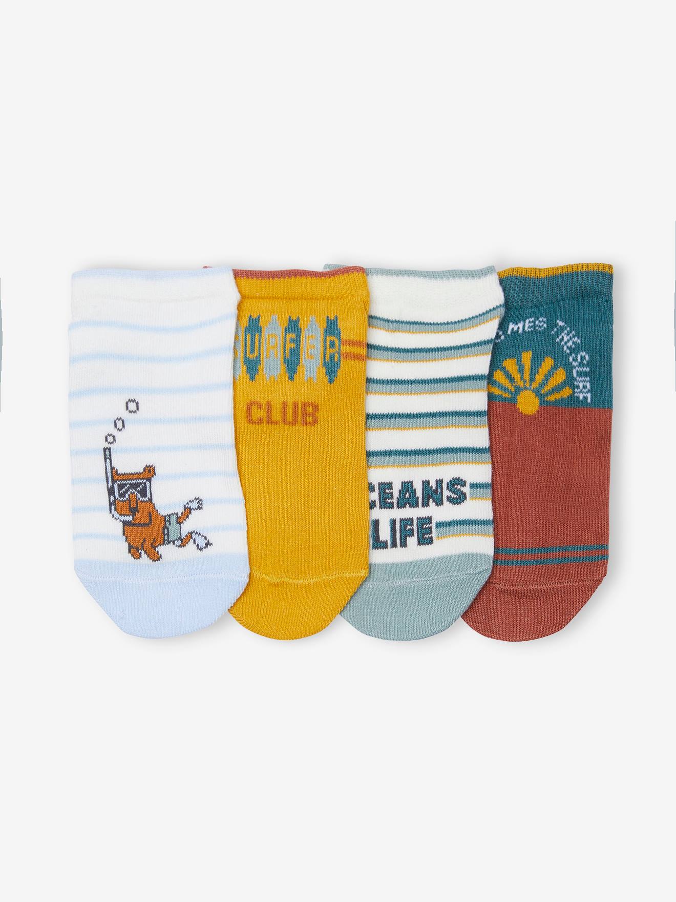 Pacote com 4 pares de meias curtas para meninos, amarelas