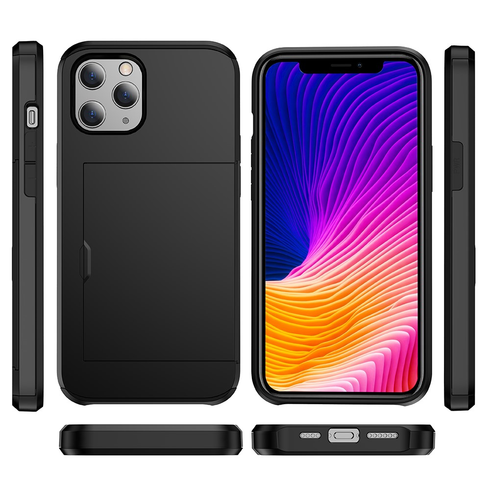 iPhone 12 / iPhone 12 Pro Hybrid Hardcase Hülle mit integriertem Karten Portemonnaie (aufschiebbar) - Schwarz
