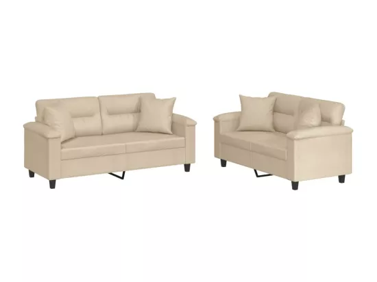 Ensemble de canapés 2 pcs avec coussins Crème Tissu microfibre