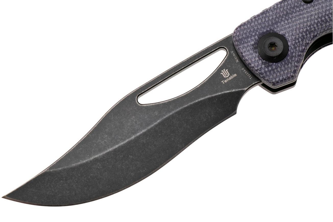 Tenable Knives Gideon T1119A4 Blackwashed Nitro-V, Purple Micarta, zakmes, Dead Sober design