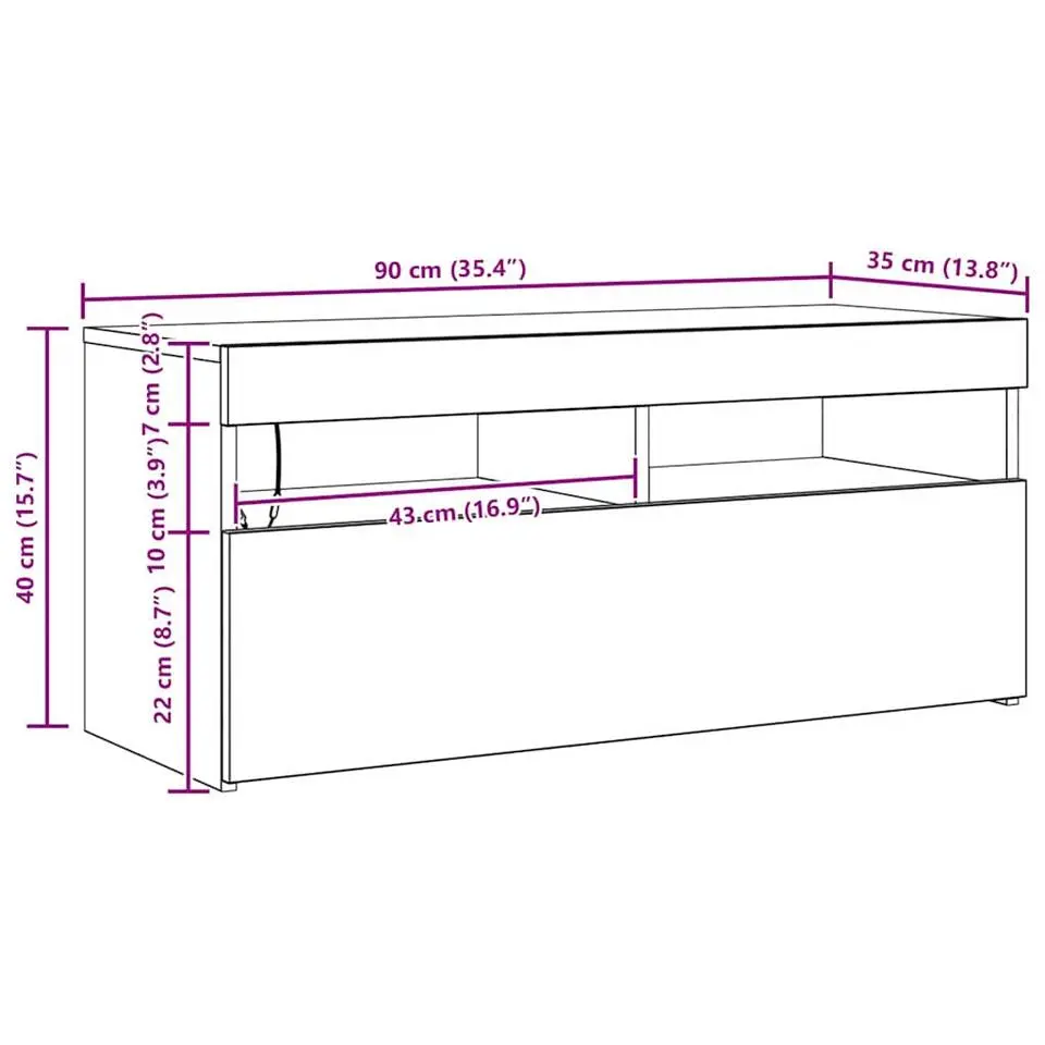 vidaXL - LED TV-meubel met deur - Zwart eiken - Hout - 90x35x40 cm