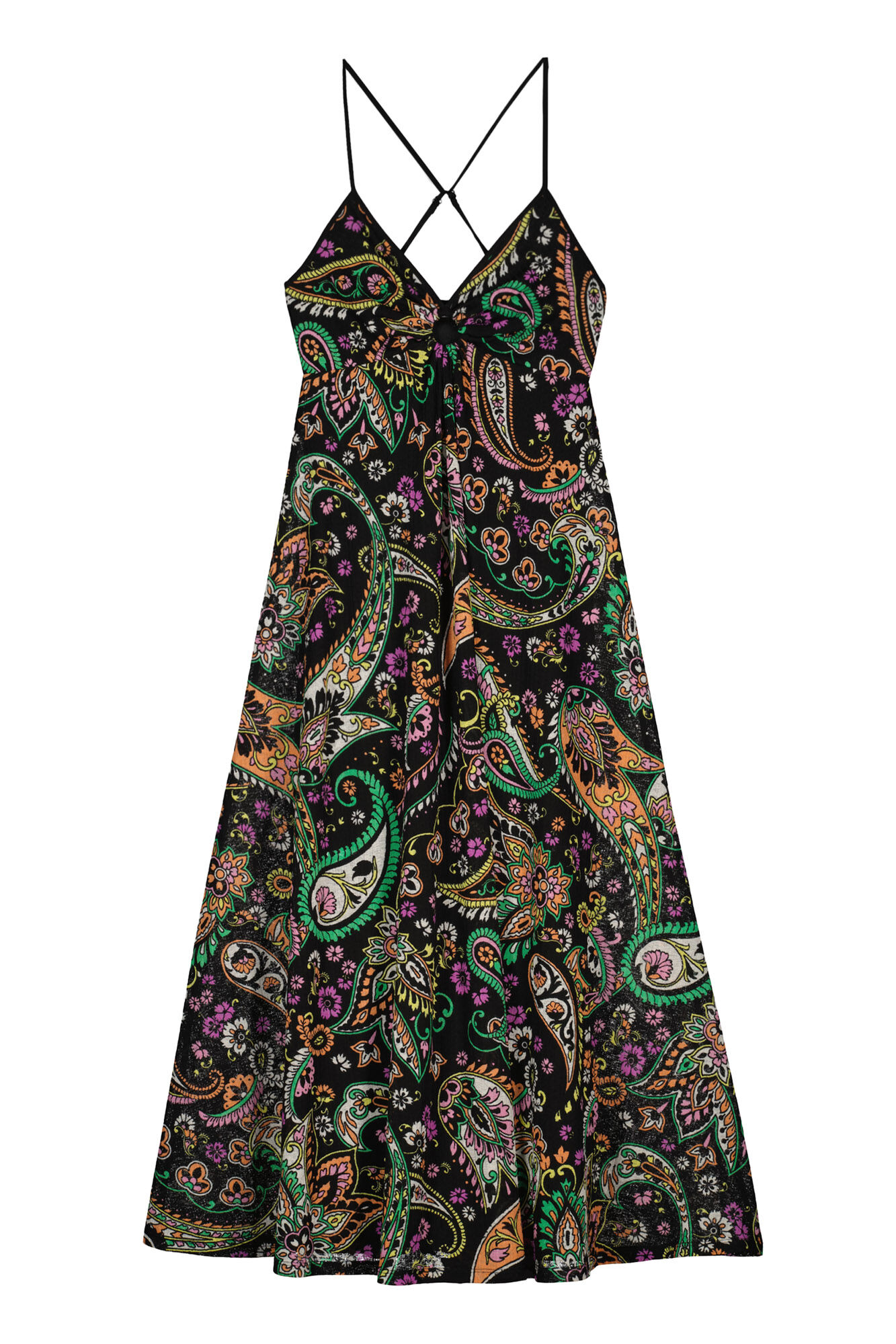 Vestido midi com gola estampada