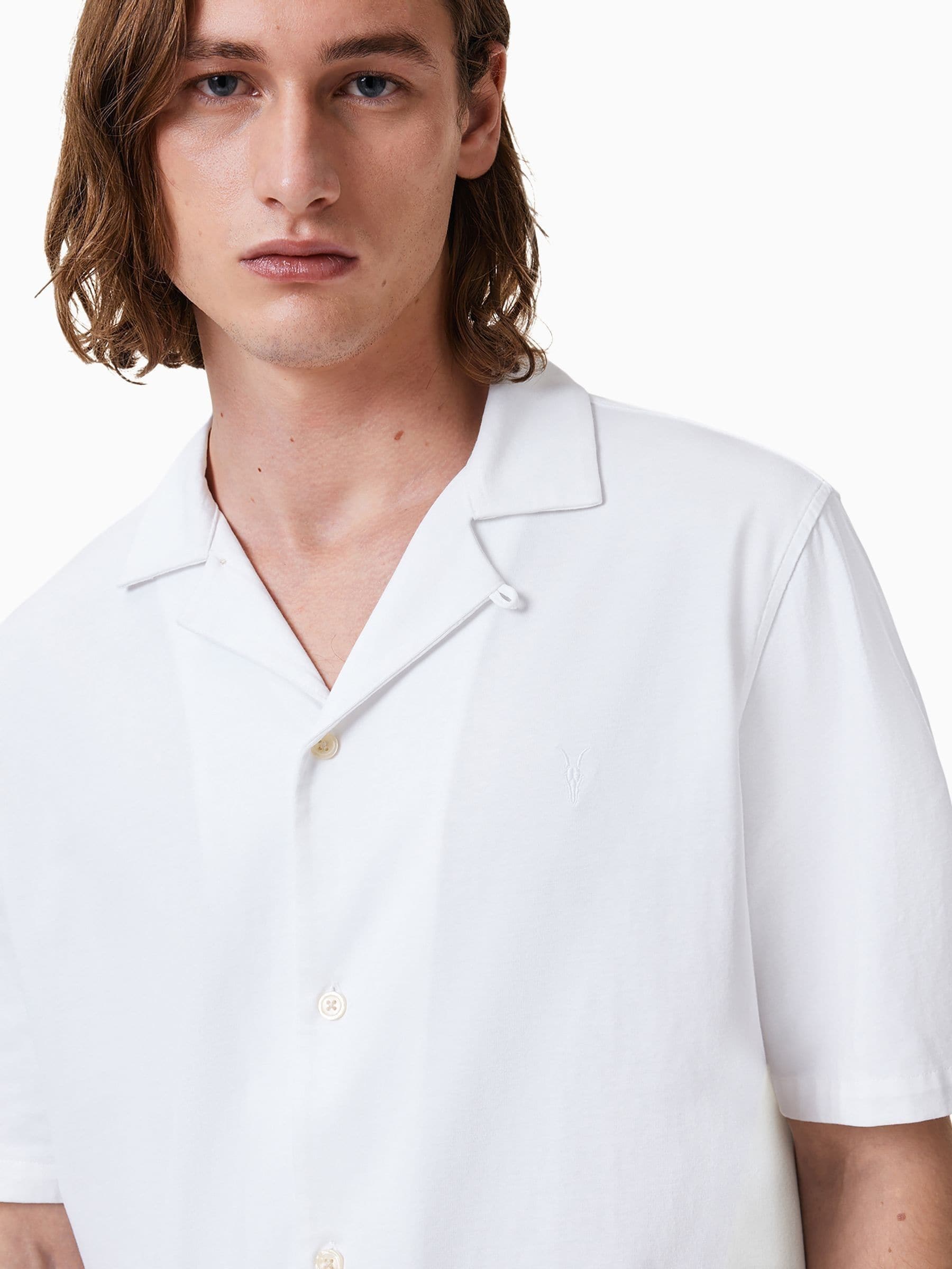 Wit - AllSaints Hudson Black Short Sleeve Button Up Shirt