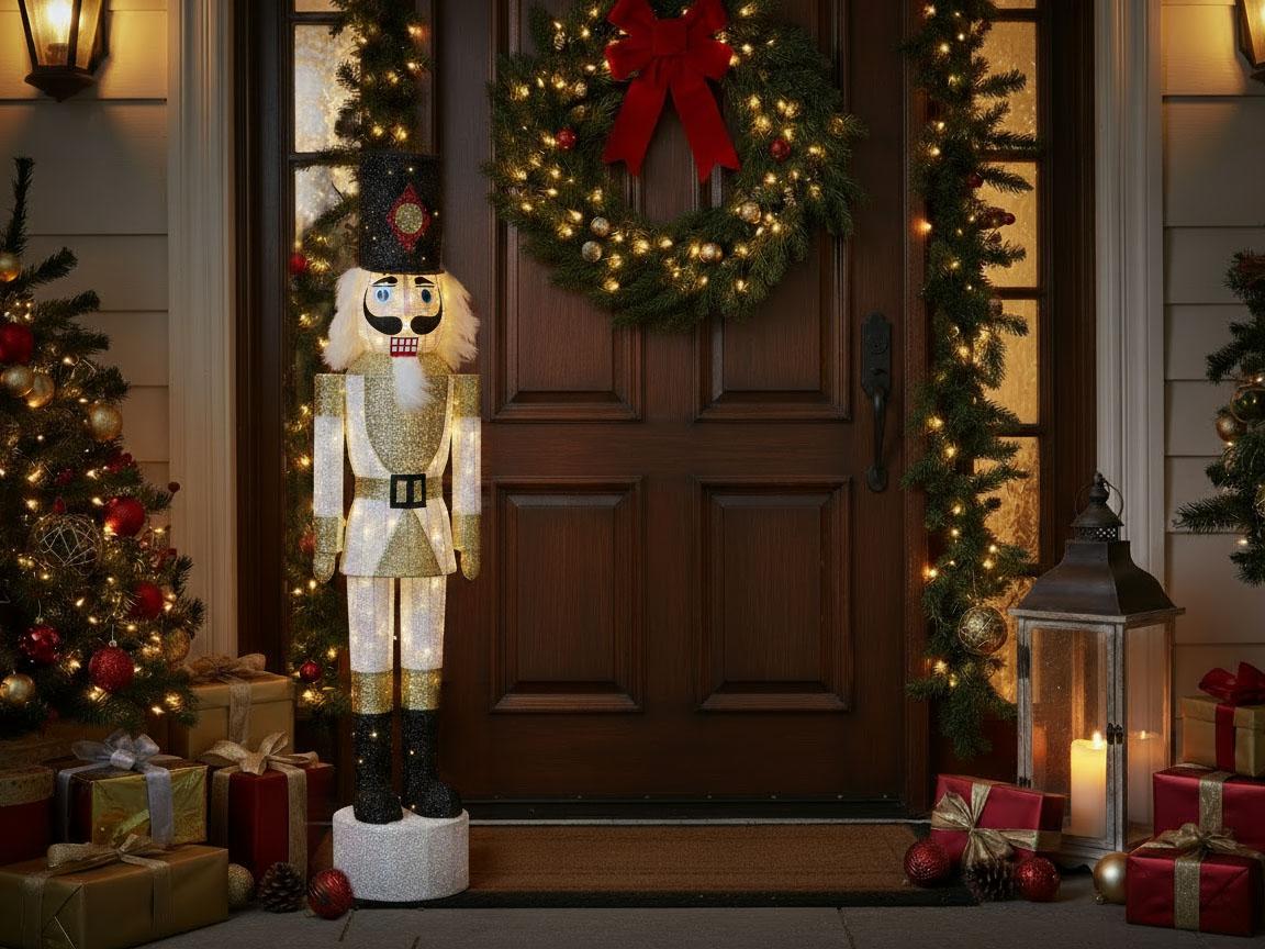 Buitendecoratie LED STOROVAN Notenkraker 152 cm Wit/goud