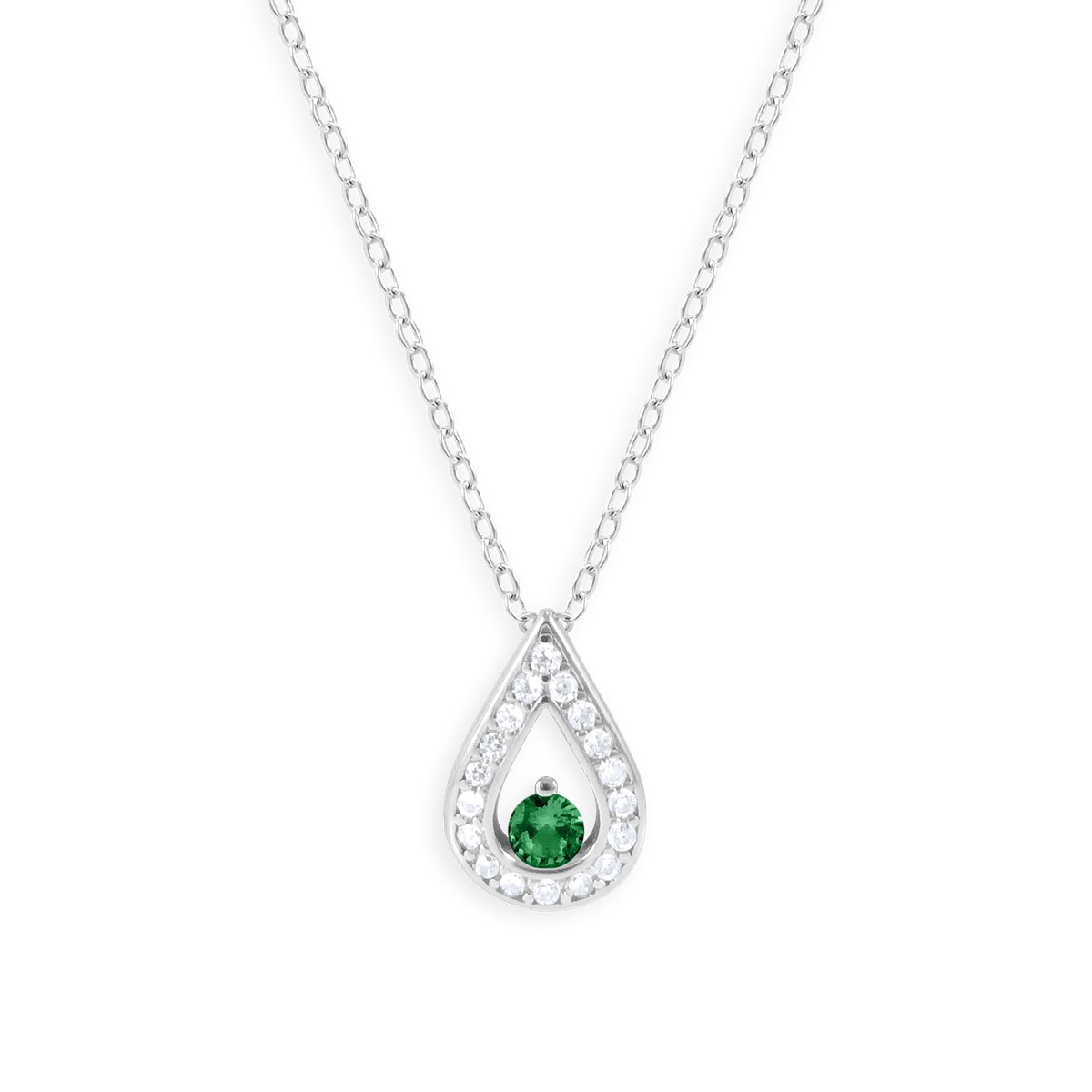 Collier en argent 925 rhodié avec oxydes de zirconium teinte émeraude