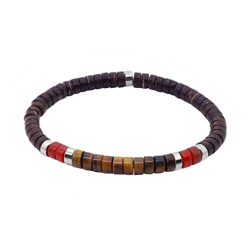 Bracelet Perles Heishi oeil De Tigre Agate Rouge Perles Coco-XS-14cm
