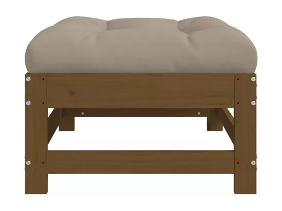 Repose-pied de jardin et coussin marron miel bois de pin massif