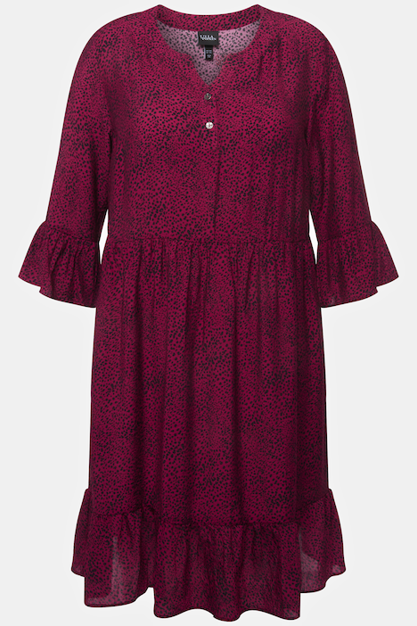 Midikleid, Punkte, A-Linie, Tunika-Ausschnitt, 3/4-Arm