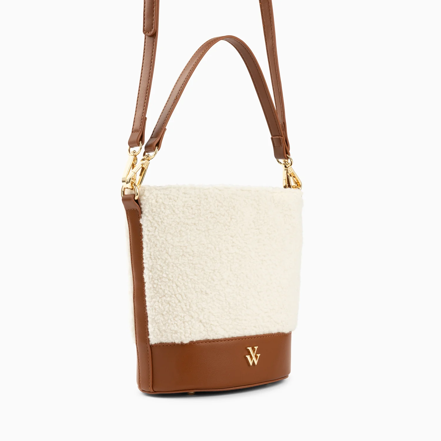 Sacs-Sac seau Milou ivoire et camel en faux shearling