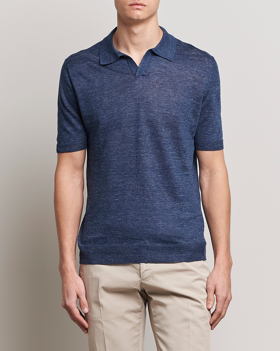 Gran Sasso Knitted Linen Polo Navy Melange