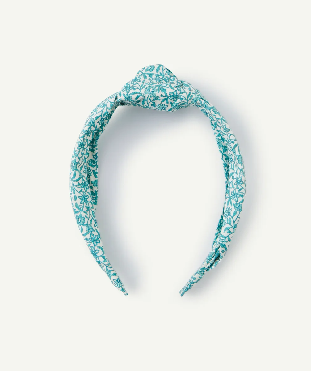 SERRE-TÊTE FILLE EN TISSU IMPRIMÉ FLEURI VERT