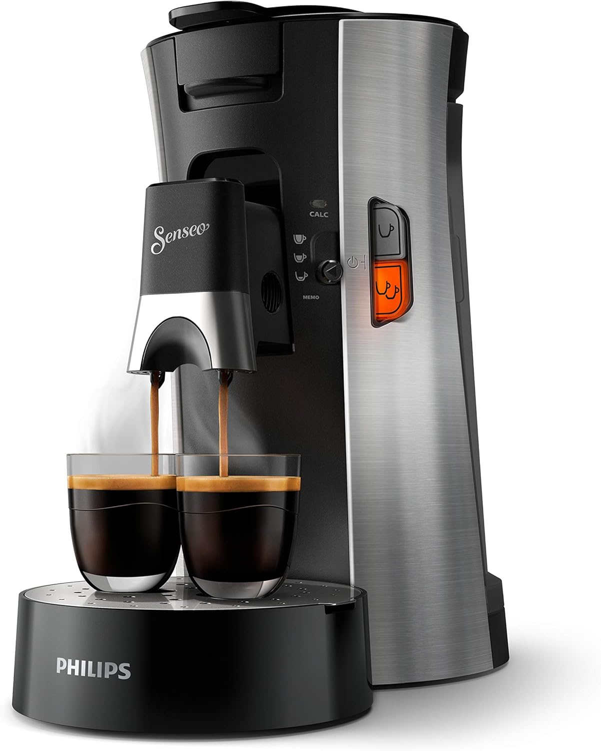 Philips Senseo Select CSA250/10 Kaffeepadmaschine - Kaffeestärkewahl Plus, Memo-Funktion, aus recyceltem Plastik, gebürsteter Stahl & CA6500/60 Senseo Milk Twister Milchaufschäumer, schwarz